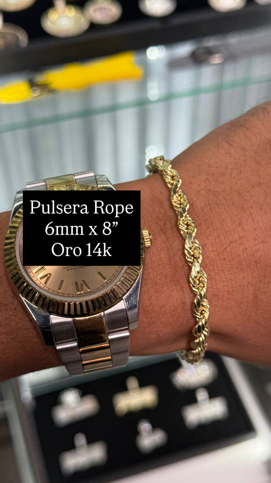 Pulsera Rope 6mm x 8” (14k)